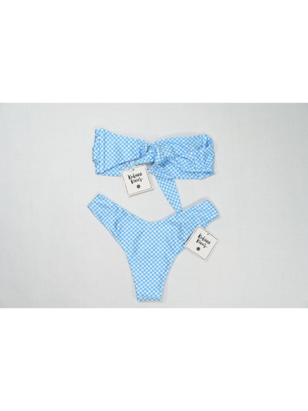 Kulani Kinis Strapless Bandeau Bikini Top & Cheeky V Bottoms in Checkmate - Picture 2 of 4